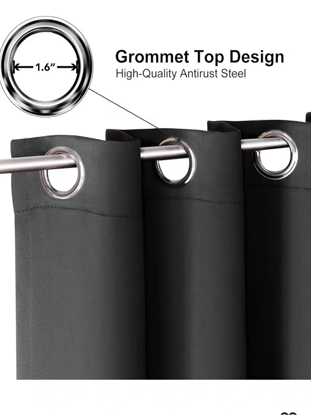 Room Darkening Thermal Insulated Black Grommet Curtain Panels - 4 panels C#1
